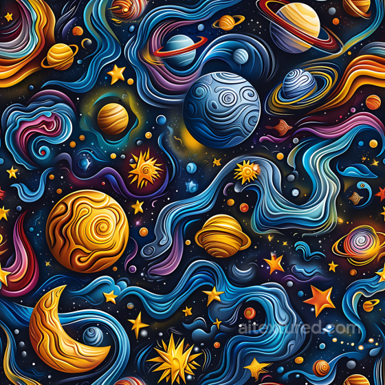 Space PBR Texture Featuring Stylized Planets and Cosmic Nebulae Star, space, planets texture preview