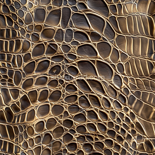 Seamless 3D crocodile embossed brown leather PBR texture with detailed scales and subtle sheen