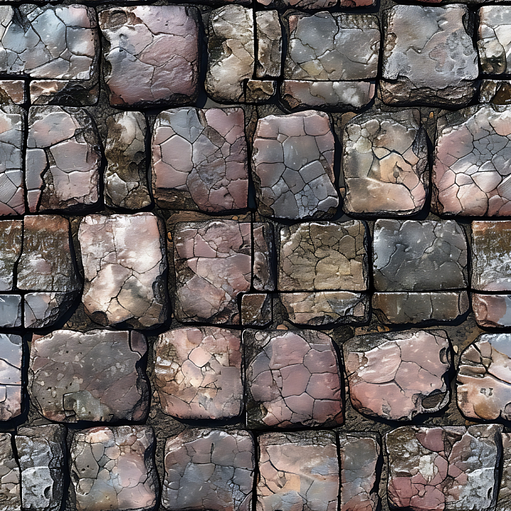 Weathered Stone Cobblestone with Cracked Surfaces and Earthy Tones seamless PBR texture preview