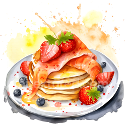 seamless Breakfast Pancakes with Strawberries, Blueberries, and Honey Artistic Illustration texture 8k free download PBR