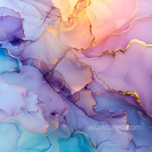 Alcohol Ink PBR Texture Featuring Purple and Gold Fluid Waves seamless Alcohol ink PBR texture