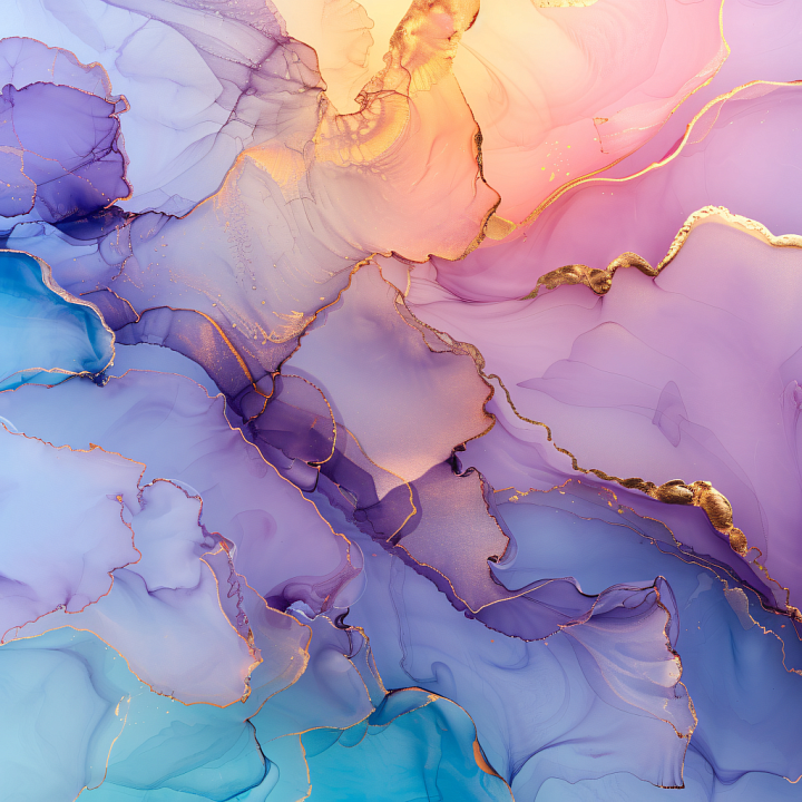 Alcohol Ink Featuring Purple and Gold Fluid Waves seamless PBR texture preview