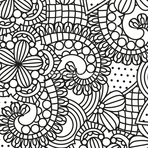 Seamless 3D PBR Texture with Black and White Floral Doodle Pattern