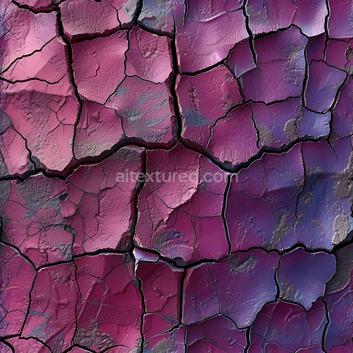 Seamless 3D cracked purple paint PBR texture with deep fractures and surface chips