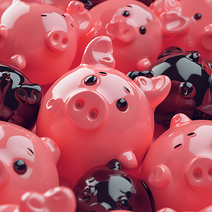 Inflated Glossy Vinyl Featuring Pink and Black Inflated Piggy Shapes seamless PBR texture preview