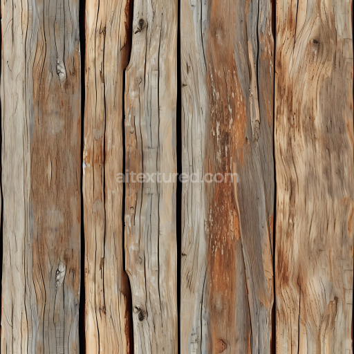 Seamless 3D PBR Texture of Weathered Rustic Wood Planks with Cracks and Knots