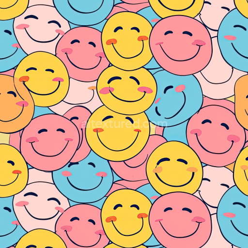 Seamless 3D PBR Texture with Colorful Happy Face Emoji Pattern