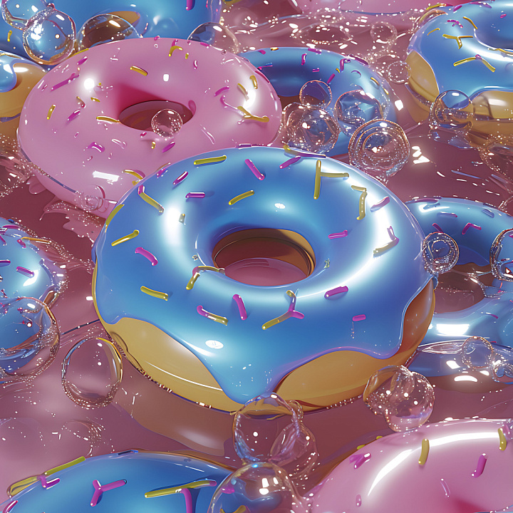 Inflated Glossy Donut with Colorful Sprinkles seamless PBR texture preview