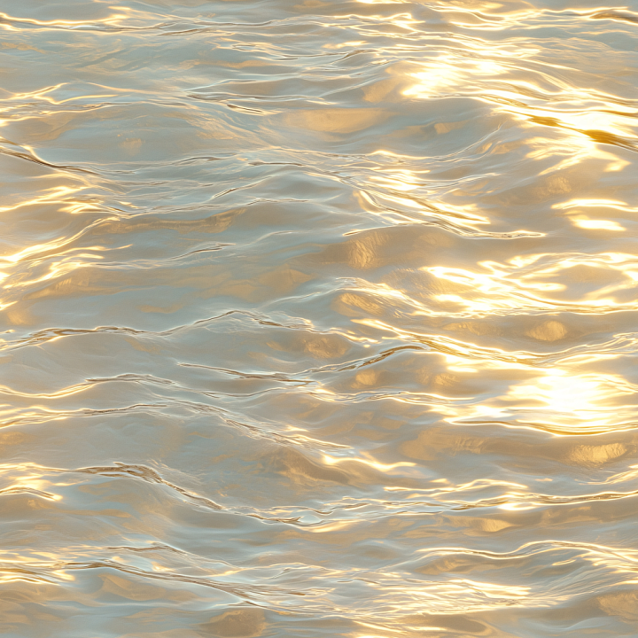 Water with Soft Golden Hour Reflections and Smooth Waves seamless PBR texture preview