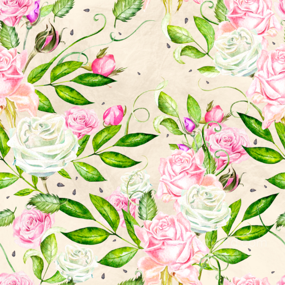 Watercolor Flower Texture with Pink and White Roses and Green Leaves Flower texture preview