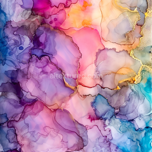 Seamless 3D Alcohol Ink PBR Texture with Violet and Pink Fluid Swirls