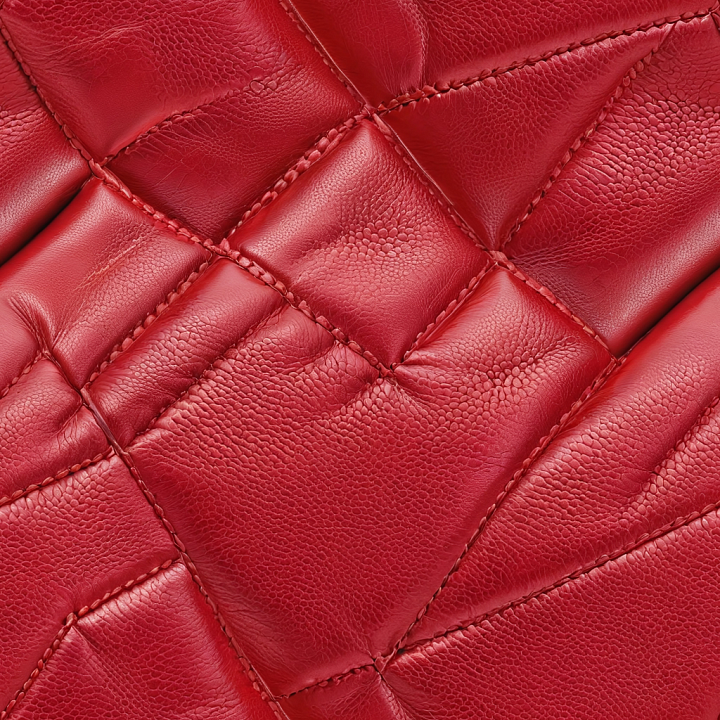 Quilted Red Pebbled Leather with Detailed Stitching seamless PBR texture preview