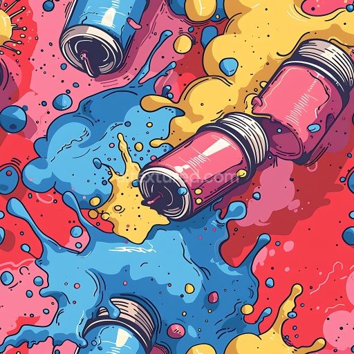 Seamless 3D PBR Graffiti Texture with Colorful Spray Paint Cans and Splashes