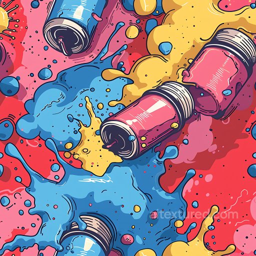Seamless 3D PBR Graffiti Texture with Colorful Spray Paint Cans and Splashes texture preview
