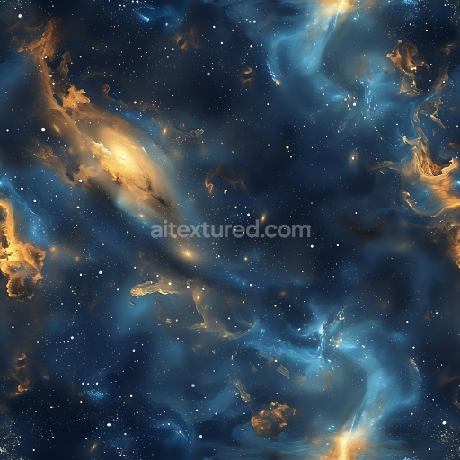 Seamless 3D Space PBR Texture Featuring Glowing Galaxy Nebula and Cosmic Clouds