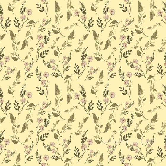 Pattern PBR Texture Featuring Delicate Wild Flower Motifs on Soft Yellow Pattern Bundle texture preview