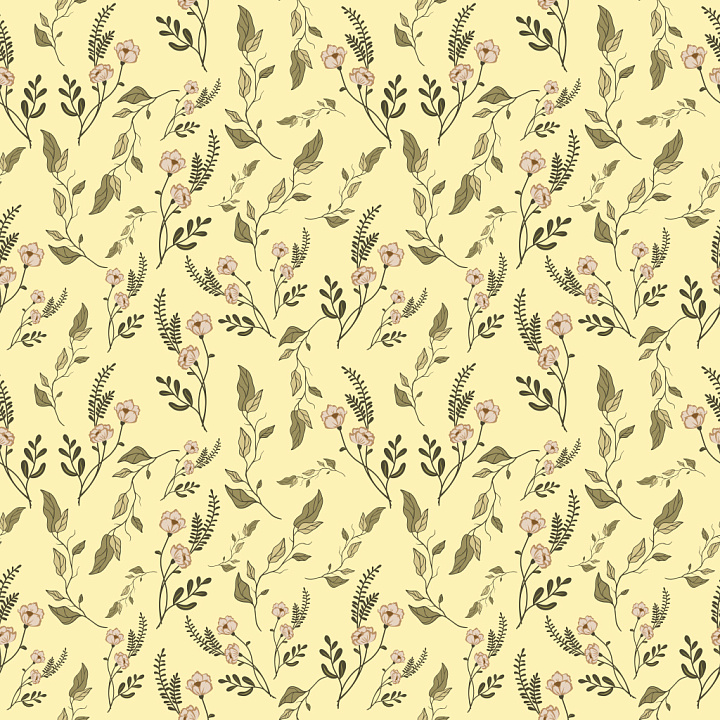 Pattern Featuring Delicate Wild Flower Motifs on Soft Yellow seamless PBR texture preview