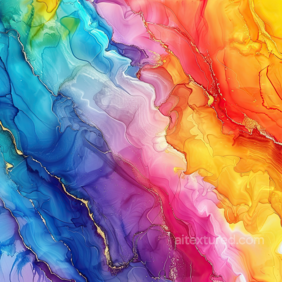 Alcohol Ink PBR Texture with Vibrant Rainbow Fluid Marbling and Gold Veins Alcohol ink texture preview