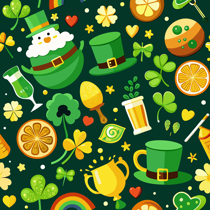St Patrick Digital Paper with Festive Icons and Shamrocks seamless PBR texture preview