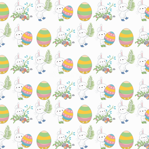 Seamless 3D PBR Texture of Cute Easter Bunny and Pastel Egg Pattern