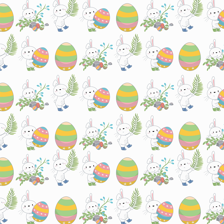 All Christmas Digital paper of Cute Easter Bunny and Pastel Egg Pattern seamless PBR texture preview