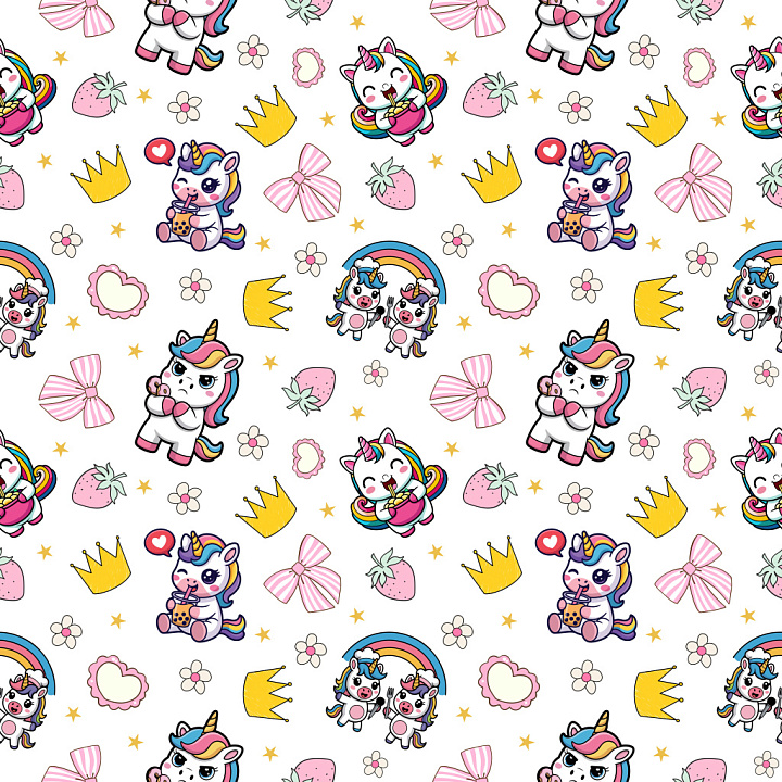 Pattern Featuring Cute Cartoon Unicorns & Playful Motifs seamless PBR texture preview