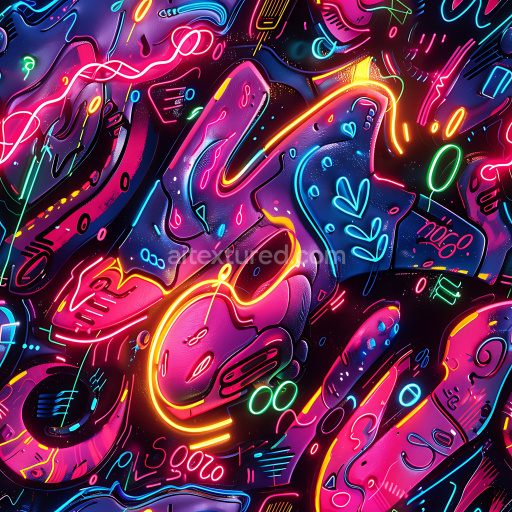 Seamless 3D PBR Texture of Vibrant Neon Graffiti with Abstract Street Art