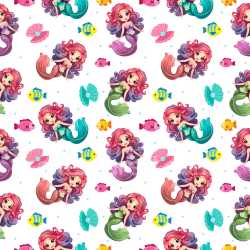 Pattern Bundle - Seamless 3D PBR Pattern Texture Featuring Colorful Cute Mermaid Cartoon Motifs texture preview