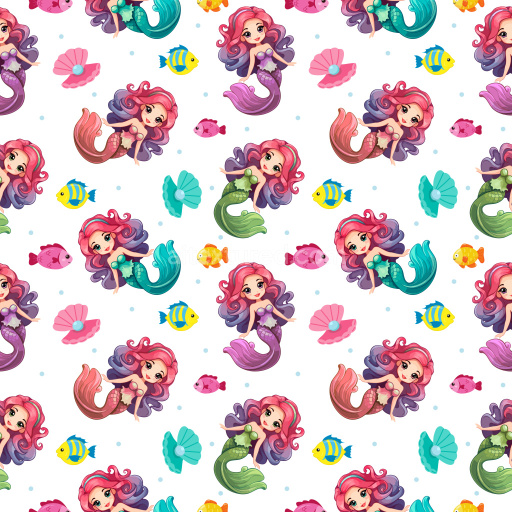 Pattern Bundle - Seamless 3D PBR Pattern Texture Featuring Colorful Cute Mermaid Cartoon Motifs texture preview