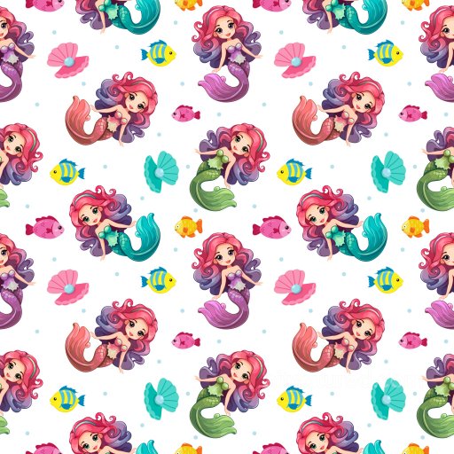 Pattern Texture Featuring Colorful Cute Mermaid Cartoon Motifs seamless Pattern Bundle PBR texture