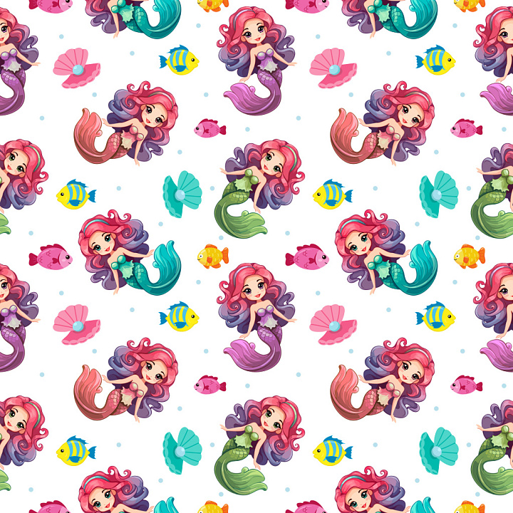 Pattern Featuring Colorful Cute Mermaid Cartoon Motifs seamless PBR texture preview