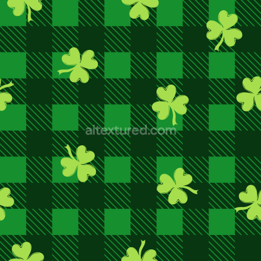 Seamless 3D PBR Texture of Green Plaid Fabric with Shamrock Motif