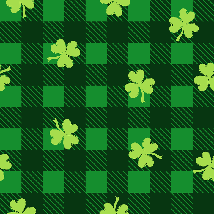Green Plaid Fabric with Shamrock Pattern seamless PBR texture preview
