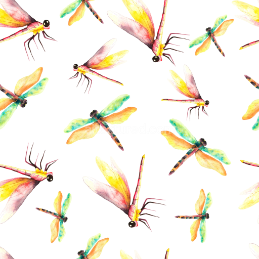 Seamless 3D PBR Texture of Colorful Watercolor Dragonfly Pattern