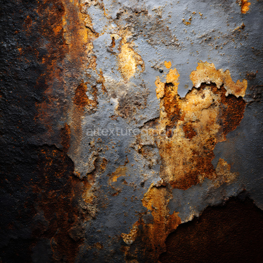 Seamless 3D Rusted Metal PBR Texture Featuring Cracked & Peeling Surfaces with Rich Orange Rust Patina