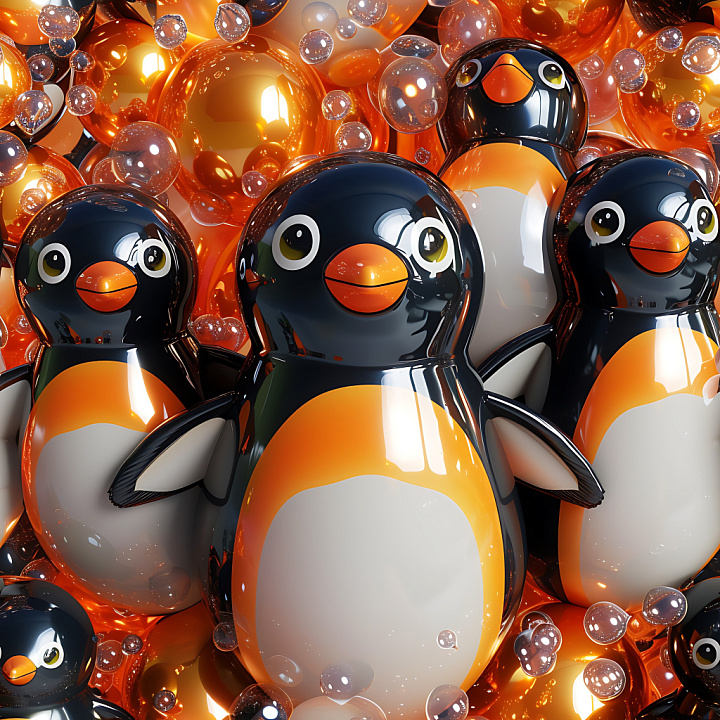 Inflated Glossy Penguin Vinyl with Vibrant Orange and Black Colors seamless PBR texture preview