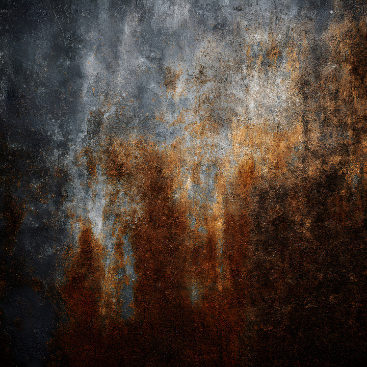 Rusty Metal Featuring Cracks and Pitted Areas in Dark Gray and Burnt Or… seamless PBR texture preview