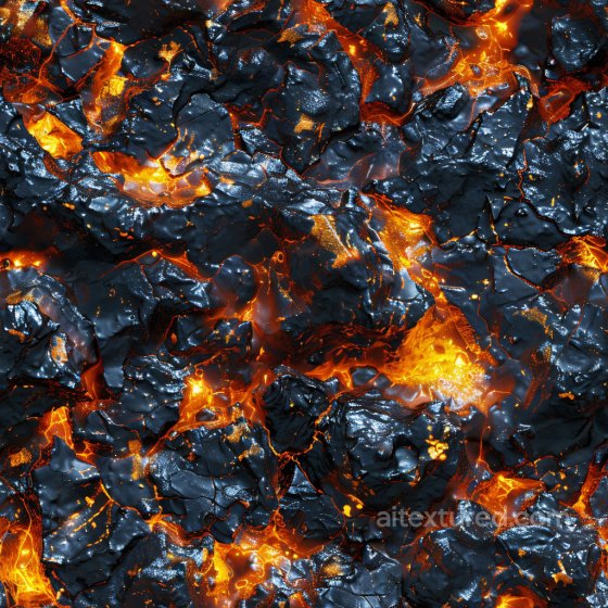 Glossy Black Lava Rock Seamless Texture with Fiery Orange Glowing Fissures Glossy texture preview