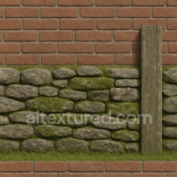 seamless Seamless 3d texture pbr 8k brick wall fence with dry stone wall elements and mossy stone patches texture 8k free download PBR