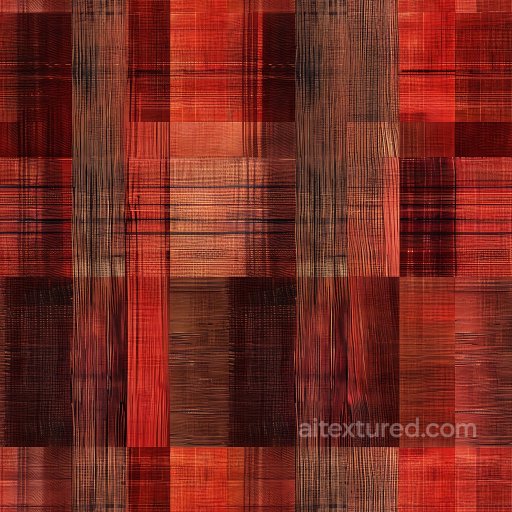 Seamless 3D PBR Texture Featuring Red and Brown Plaid with Linear Wood Grain Detail texture preview