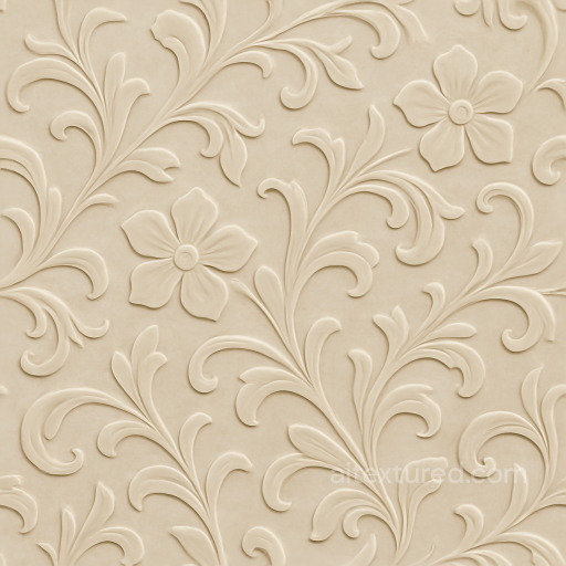 Seamless 8K PBR 3D Texture Of Smooth Polished Ceramic Tile With Floral Embossed Pattern I… texture preview