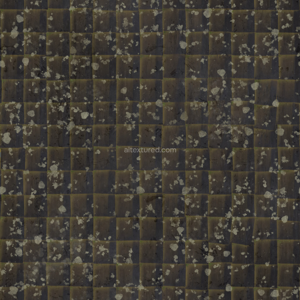 Seamless PBR roofing tiles texture with dark tones and details