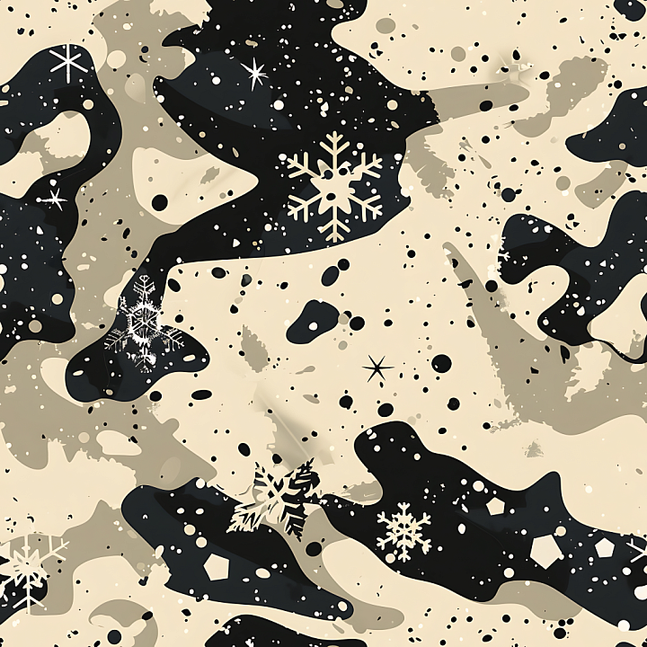 Winter Snow Camouflage with Snowflake Accents seamless PBR texture preview