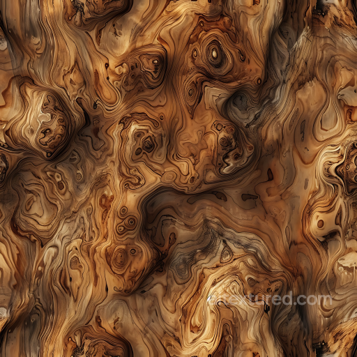 Exotic Burl Wood PBR Texture with Complex Grain Patterns and Warm Tones seamless Wood PBR texture