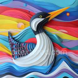 seamless Seamless 3D PBR Texture Featuring Origami-Style Common Loon with Vibrant Layered Colors texture 8k free download PBR