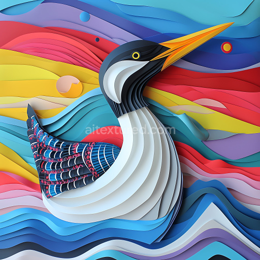 Seamless 3D PBR Texture Featuring Origami-Style Common Loon with Vibrant Layered Colors