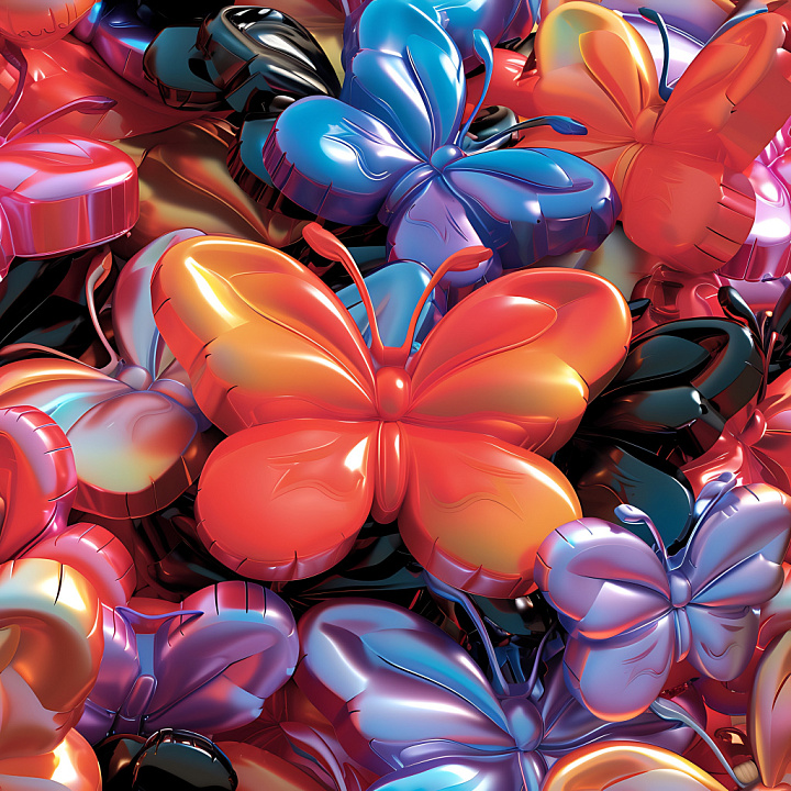 Inflated Featuring Vibrant Metallic Butterfly Balloons seamless PBR texture preview