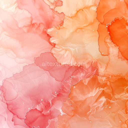 Seamless 3D Alcohol Ink PBR Texture Featuring Peach and Coral Fluid Swirls with Soft Translucent Layers