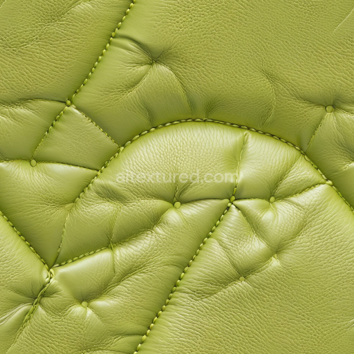 Seamless 3D PBR Quilted Lime Green Leather Upholstery Texture with Fine Grain and Rounded Stitching