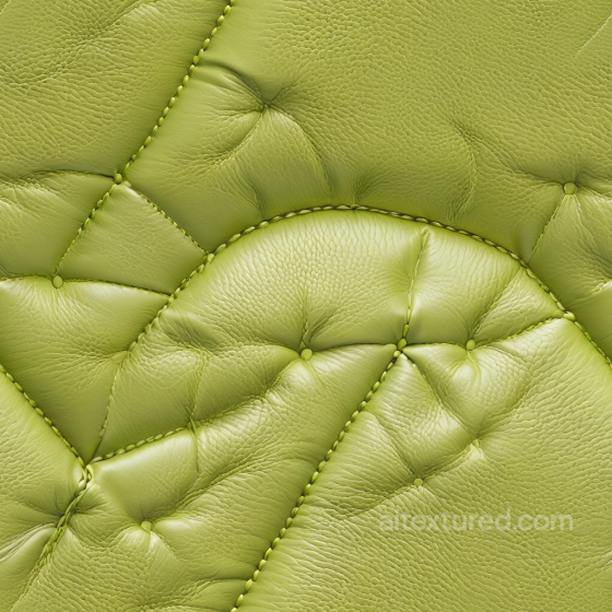 Quilted Lime Green Leather Upholstery Texture with Fine Grain and Rounded Stitching Leather texture preview